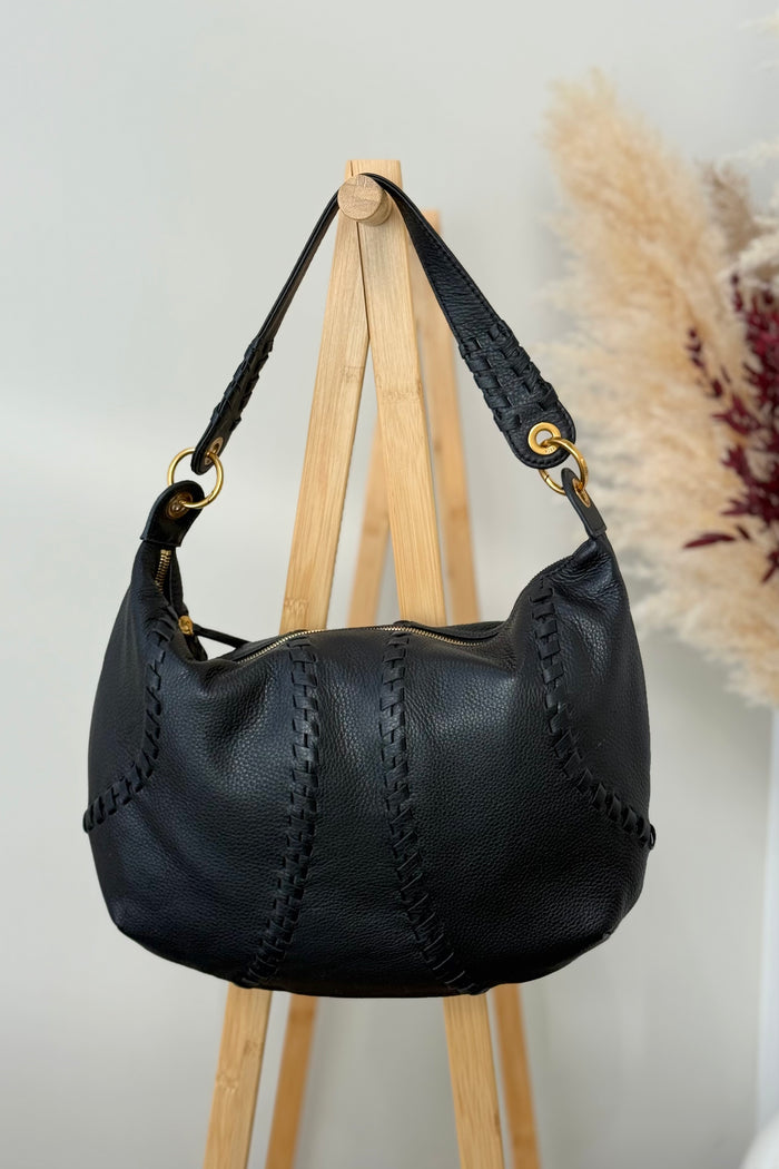 black woven shoulder bag