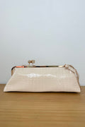 cream croc texture clutch bag with gold detachable straps