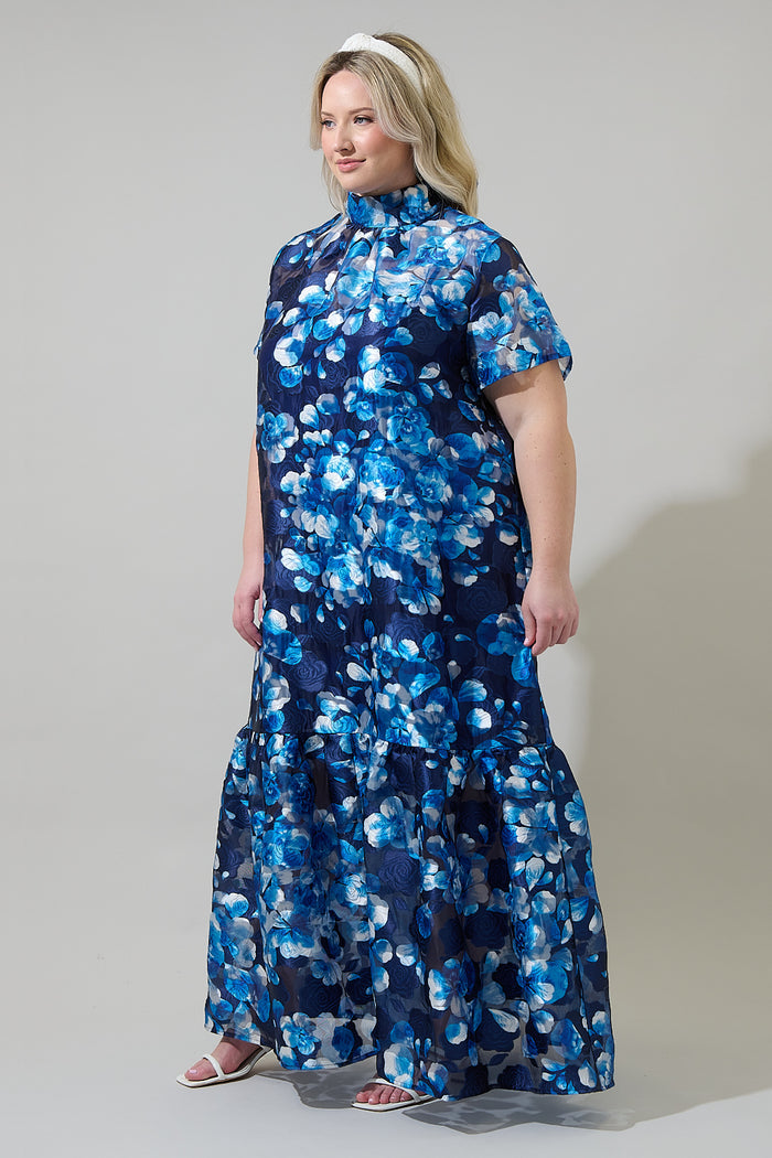 Abay Floral Dime Organza Maxi Dress Curve