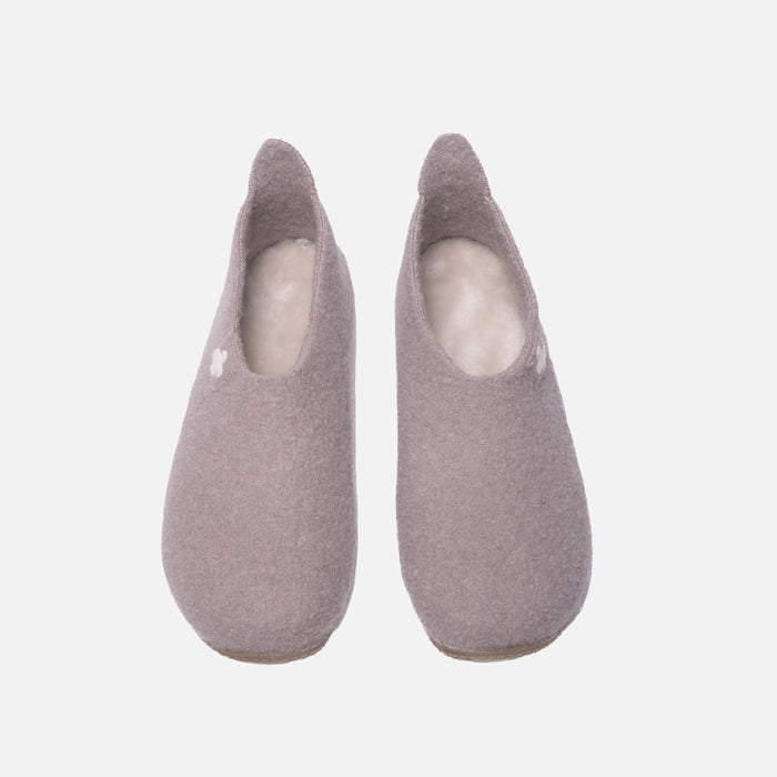 Adults Boiled Wool Swiss Cross Slipper Shoe - Clay