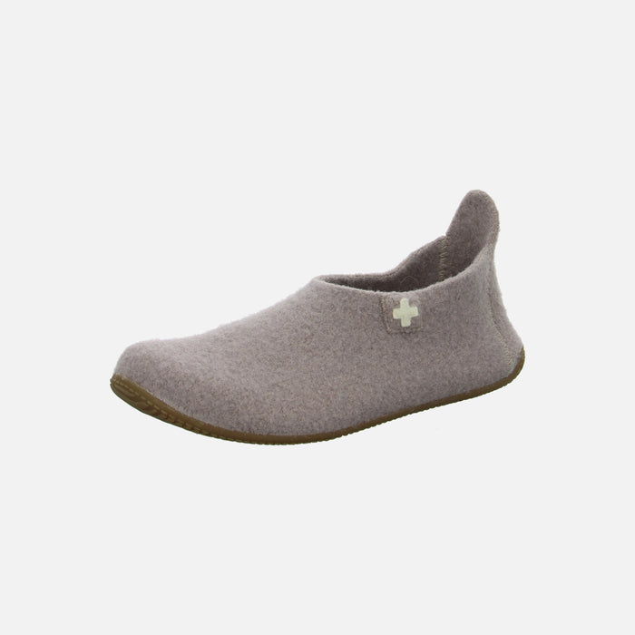 Adults Boiled Wool Swiss Cross Slipper Shoe - Clay