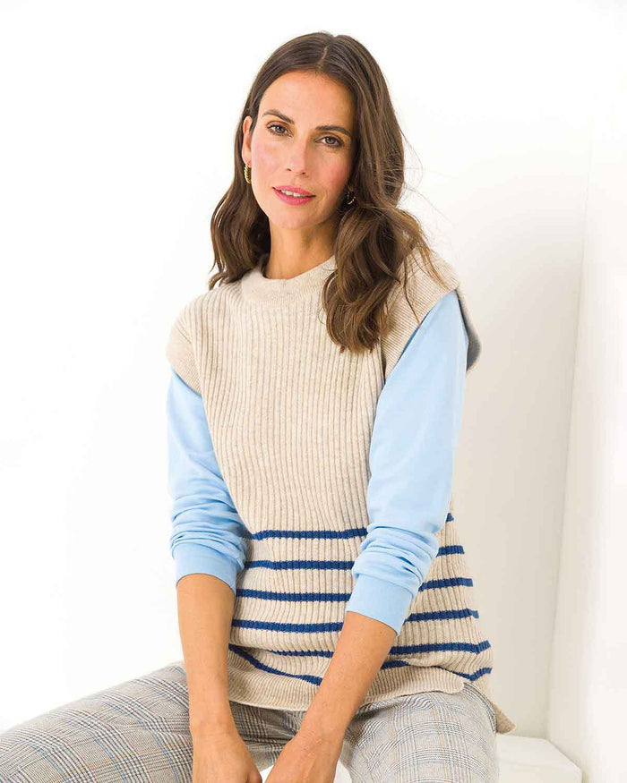 Amira Striped Pure Lambswool Slipover - Natural - The Classic Boutique