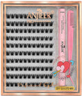 ANJIEER mixed length cluster eyelashes kit with 3D lash bond and application comb