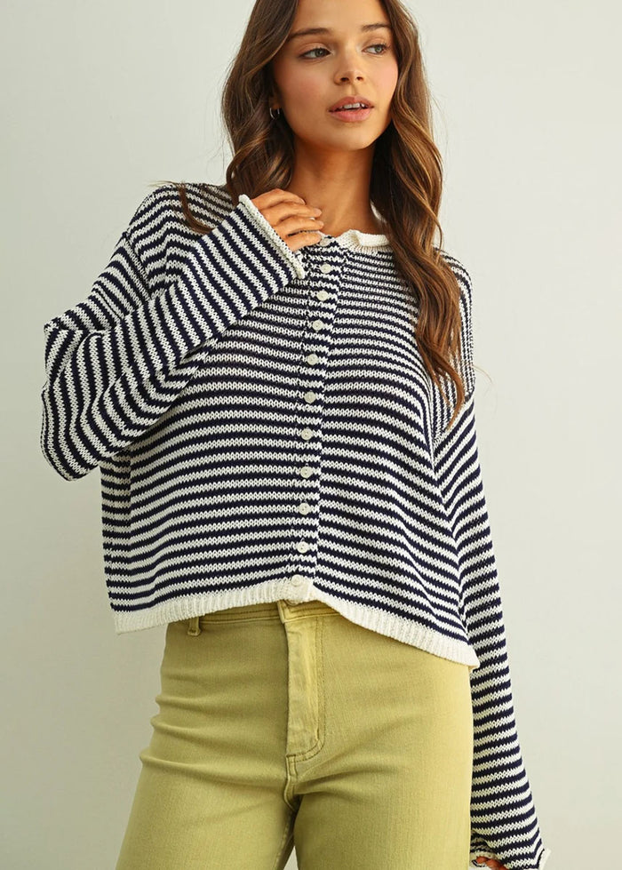 Anne Cardigan - Navy Stripe