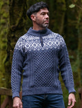 Aran Half-Zip Jacquard Sweater - Denim Marl #color_denim-marl