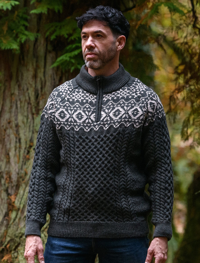Aran Half-Zip Jacquard Sweater - Army Green #color_army-green