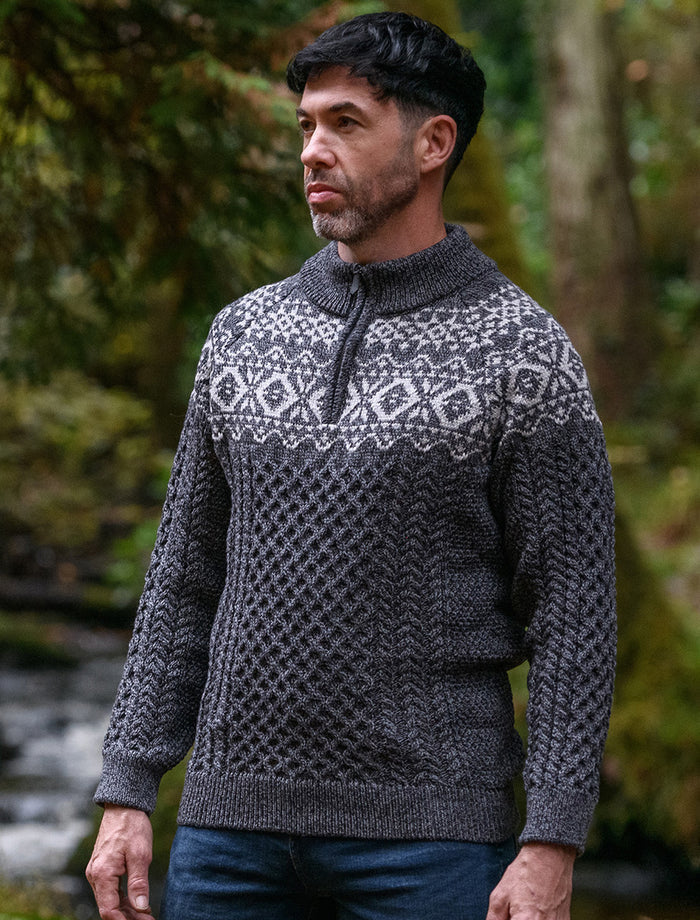 Aran Half-Zip Jacquard Sweater - Slate #color_slate