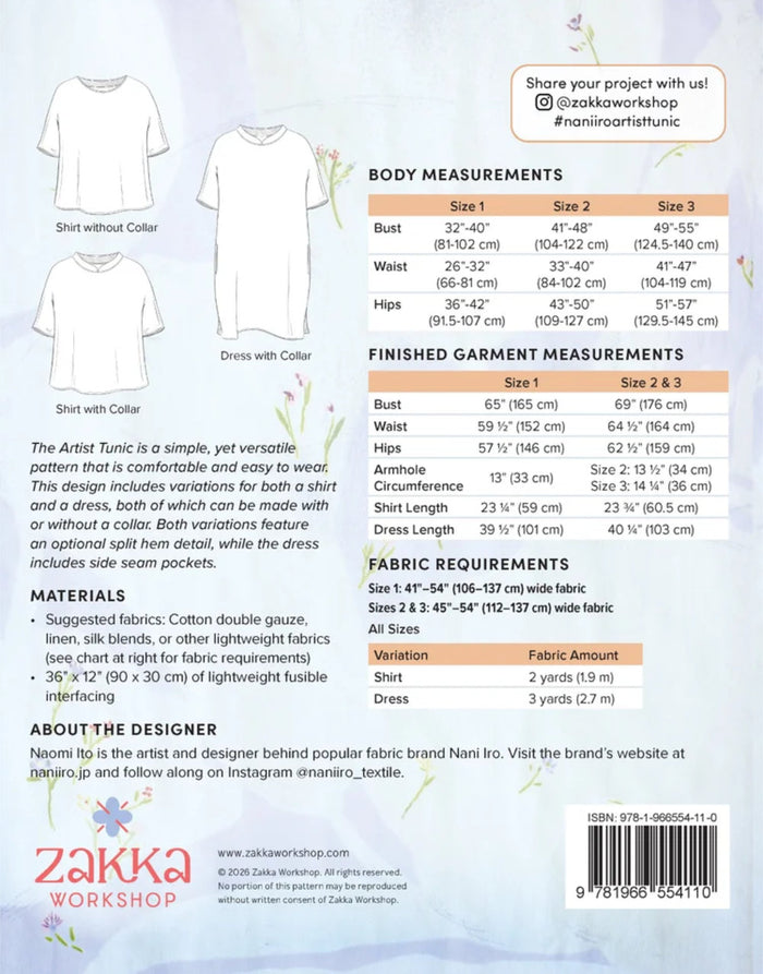 Artist Tunic Sewing Pattern, Naomi Ito for Nani Iro