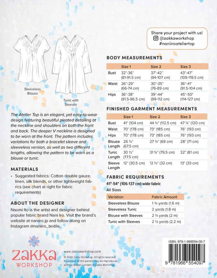 Atelier Top Sewing Pattern, Naomi Ito for Nani Iro