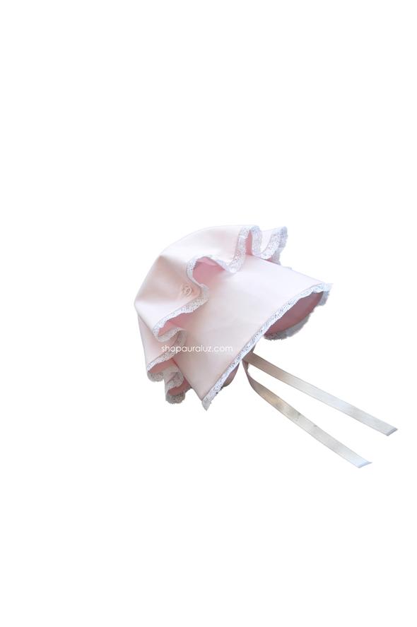 Auraluz Button Bonnet with Lace-Pink
