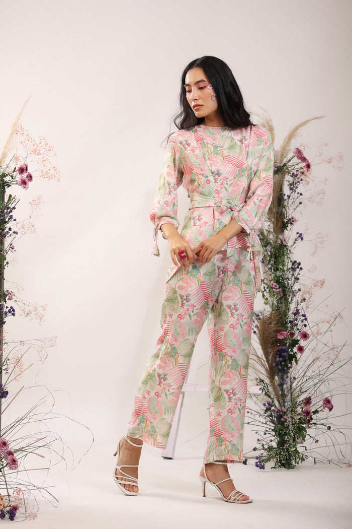 Autumn Bloom Muslin Silk White Co-ord Set