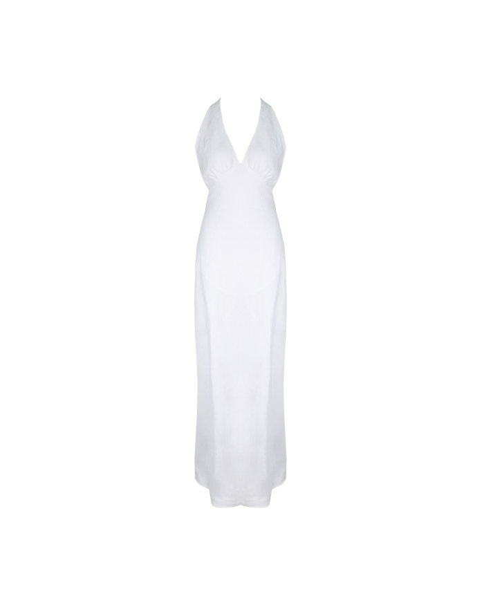 AVA LINEN HALTER DRESS WHITE