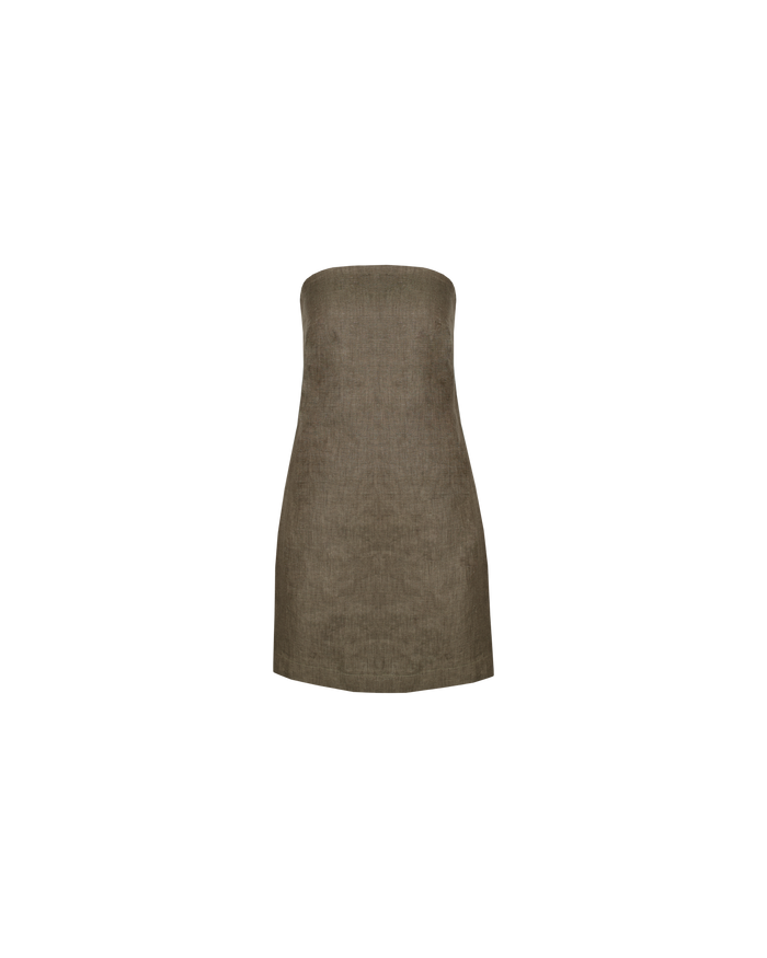 AVA LINEN MINI DRESS KHAKI