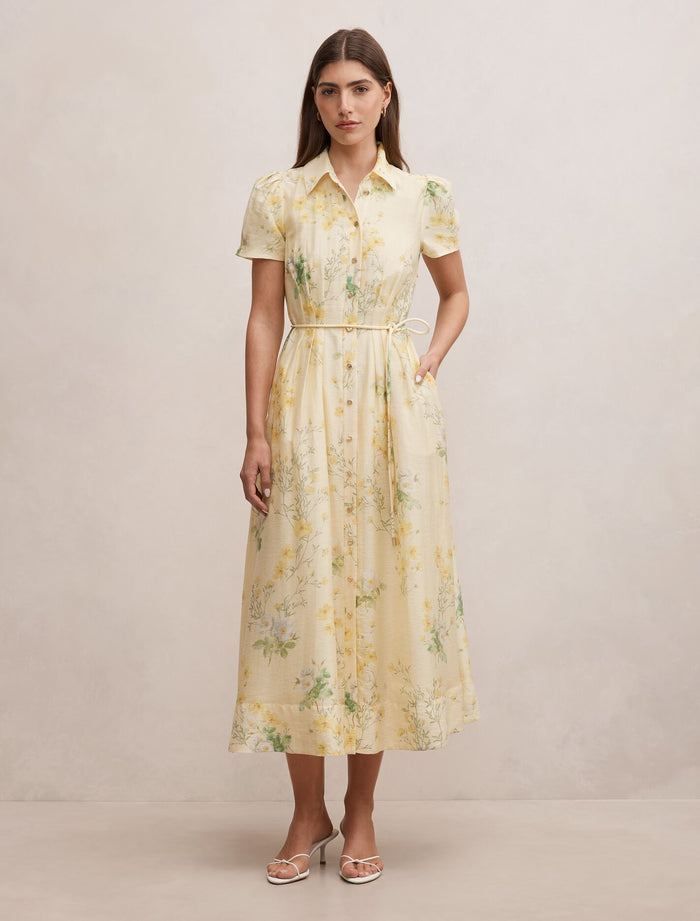 Avery Short Sleeve Seam Detail Midi Dress Saffia Ditsy Forever New