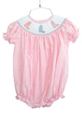 pink gingham smocked bloomer set