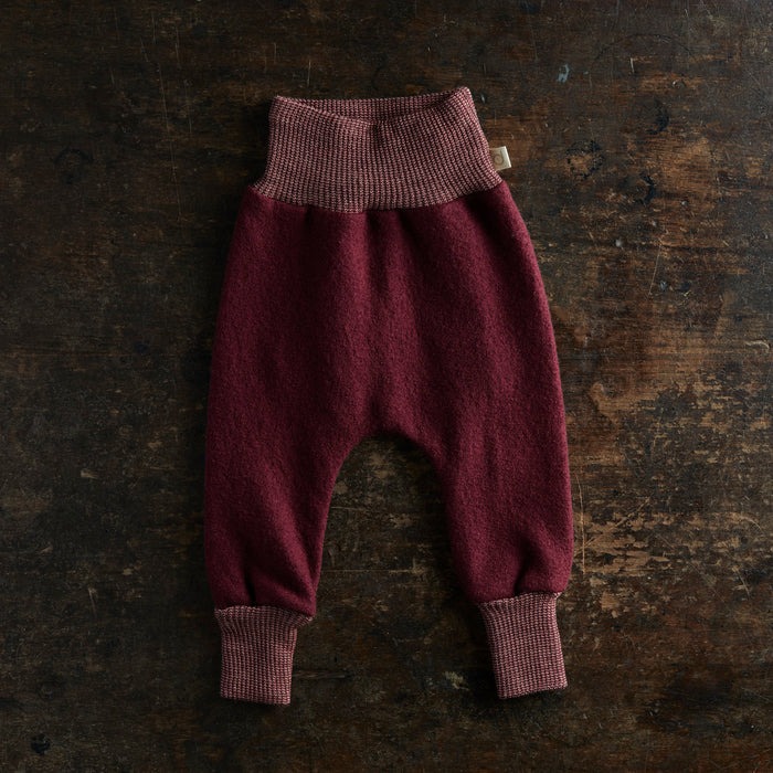 Baby Light Weight Boiled Merino Wool Cuffed Pants - Cassis