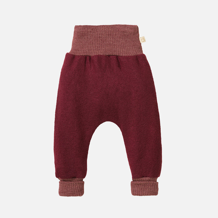 Baby Light Weight Boiled Merino Wool Cuffed Pants - Cassis