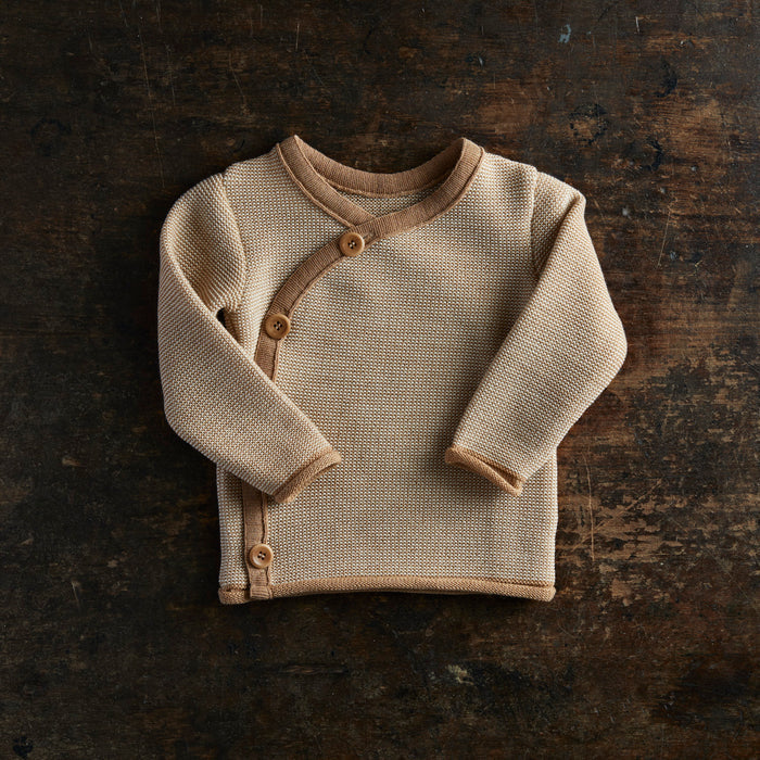 Baby Merino Wool Cardigan - Caramel/Natural
