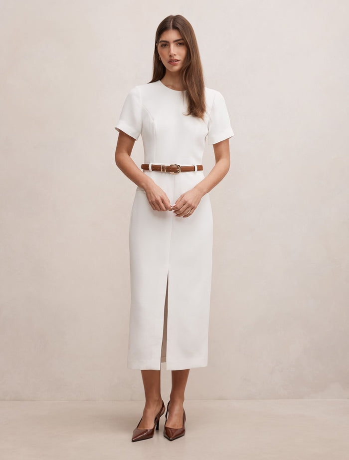 Bailee Belted Tailored Midi Dress Porcelain Forever New