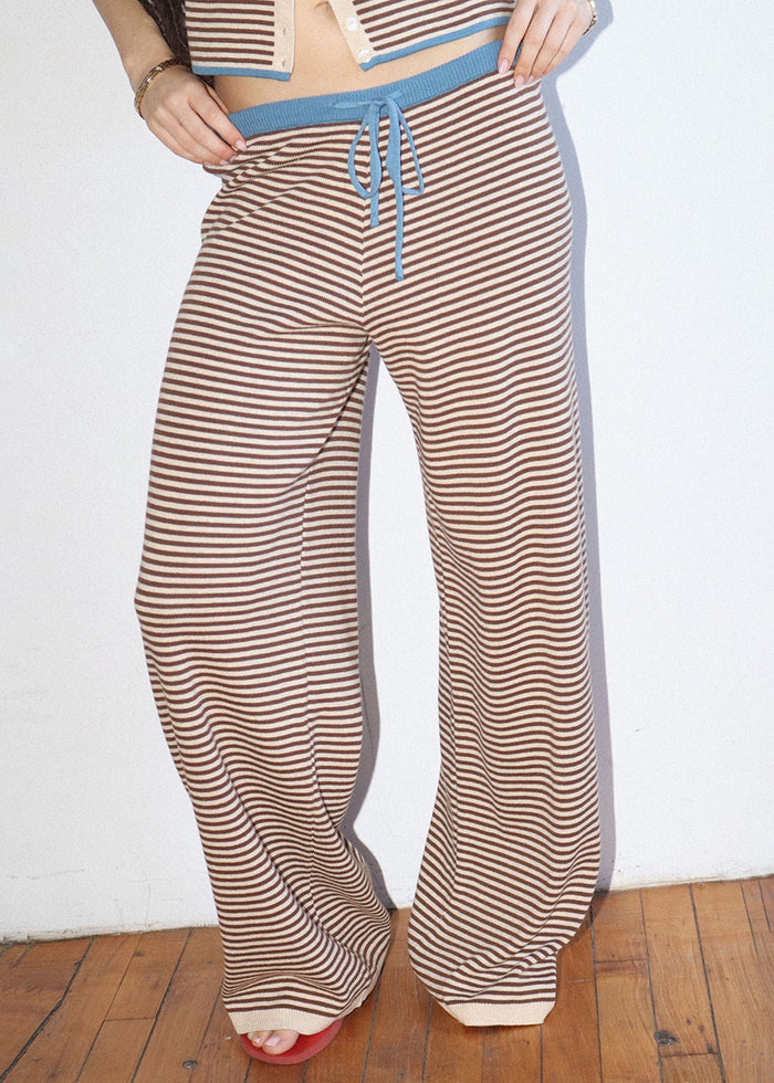 Bea Striped Wide Leg Pant - Brown
