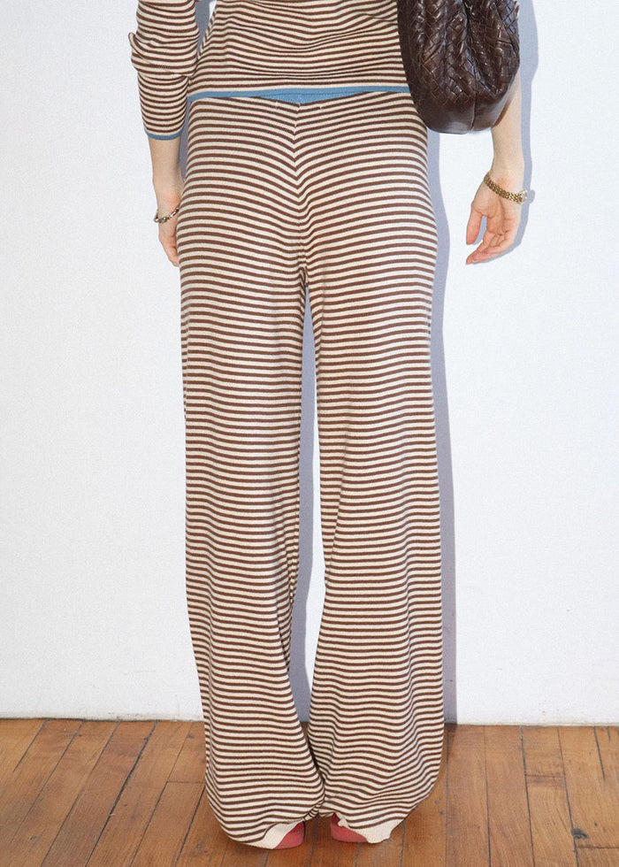 Bea Striped Wide Leg Pant - Brown