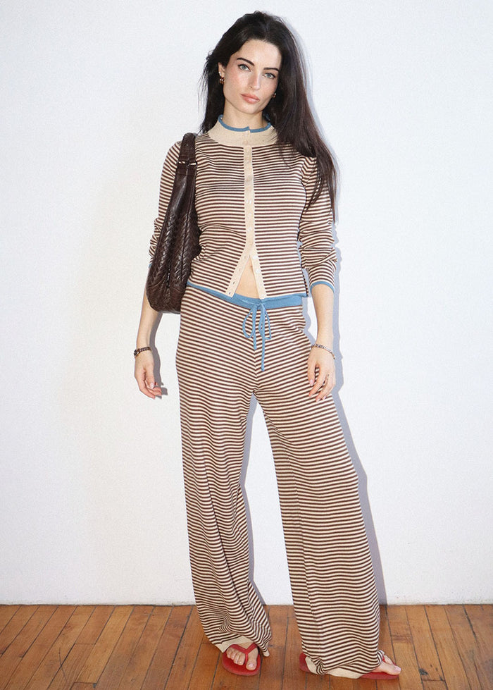 Bea Striped Wide Leg Pant - Brown