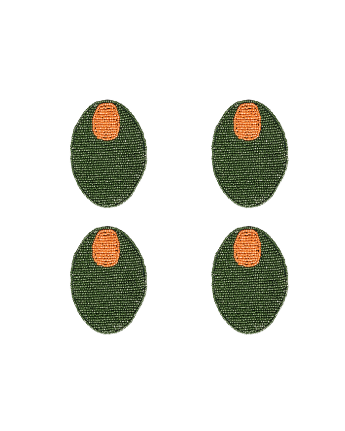 BEADED COASTER 4 PCS SET OLIVE