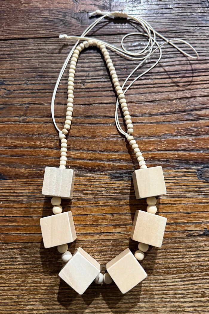 Beige square blocks necklace from I Love Tunics, featuring geometric beige pendant design on a delicate chain.