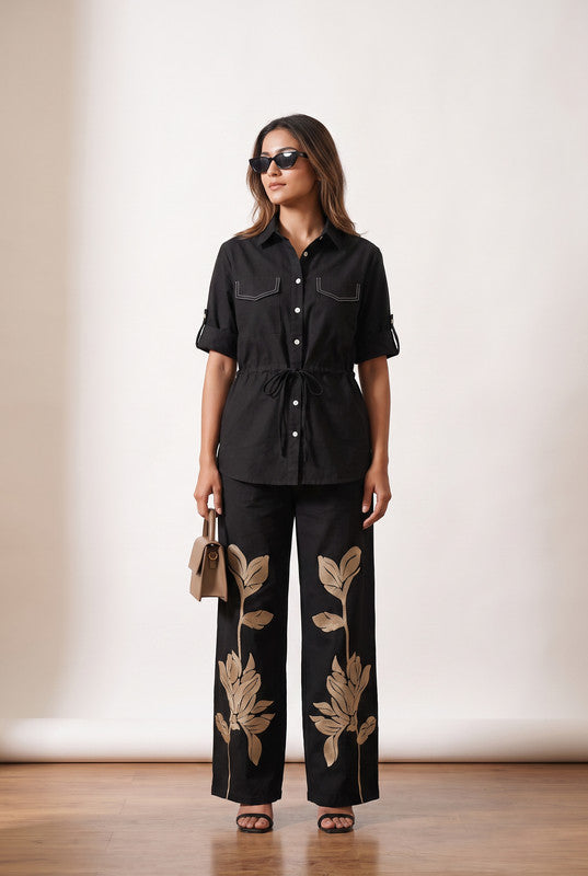 Black Leaf Cotton Embroidered Co-ord Set