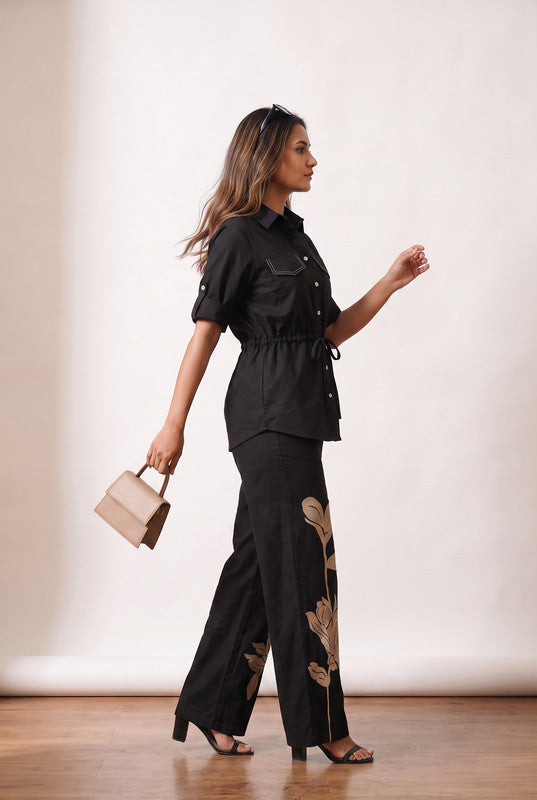 Black Leaf Cotton Embroidered Co-ord Set