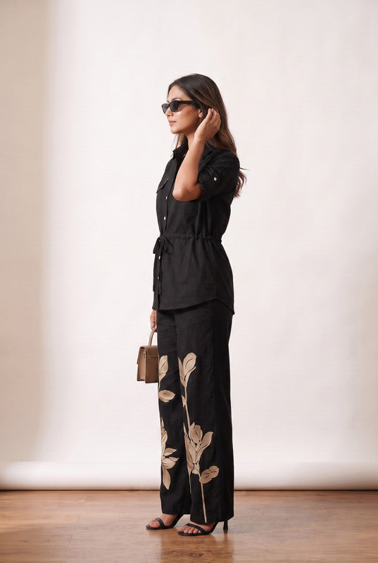 Black Leaf Cotton Embroidered Co-ord Set