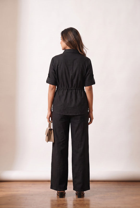 Black Leaf Cotton Embroidered Co-ord Set