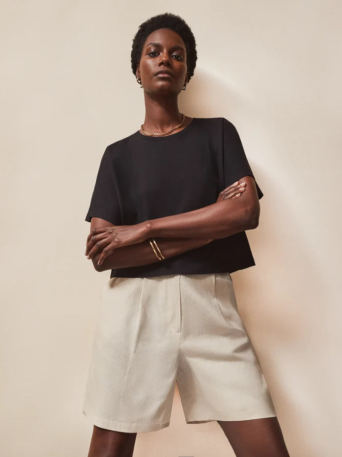 Black Ultimate Pure Cotton Cropped Tee