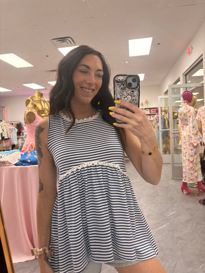 Blue Striped Peplum Tank Top - Intimate Whispers