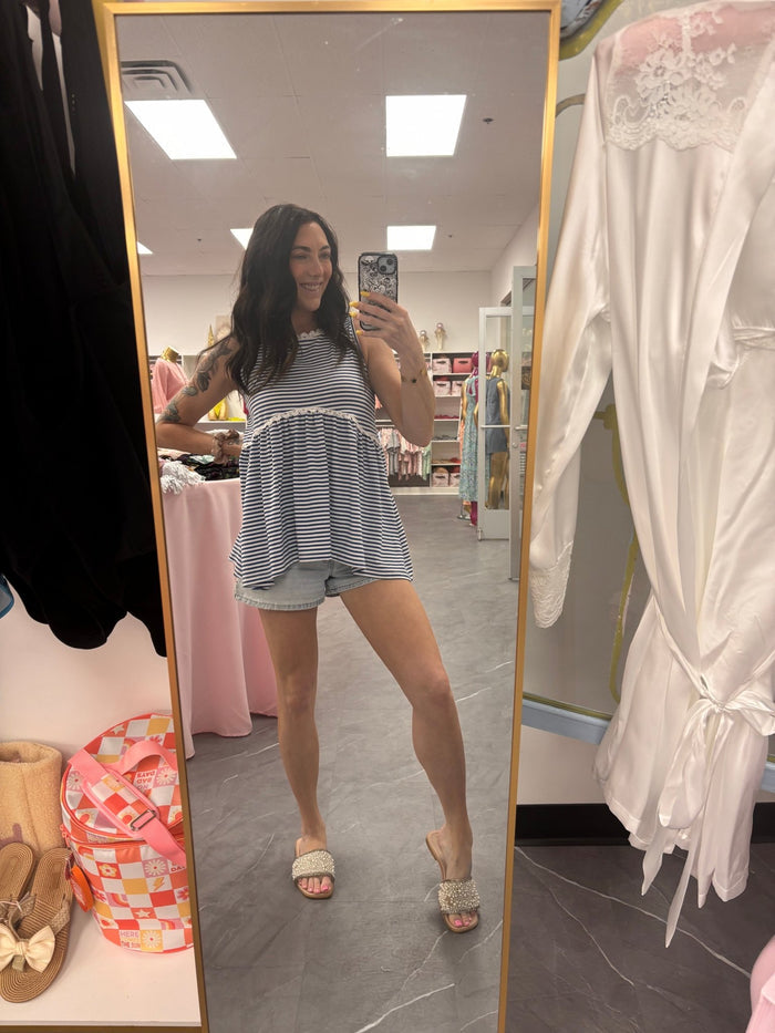 Blue Striped Peplum Tank Top - Intimate Whispers