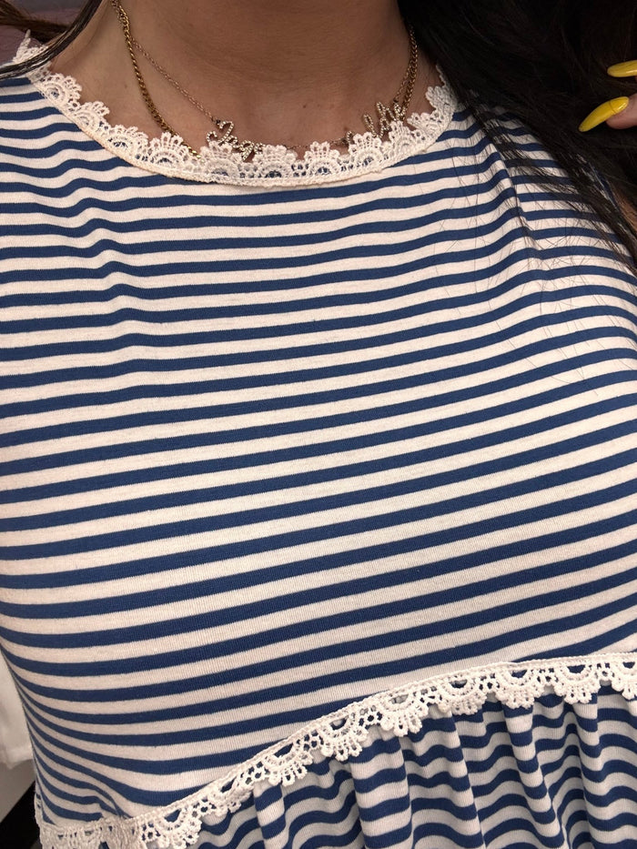 Blue Striped Peplum Tank Top - Intimate Whispers