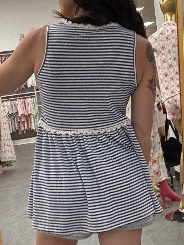 Blue Striped Peplum Tank Top - Intimate Whispers