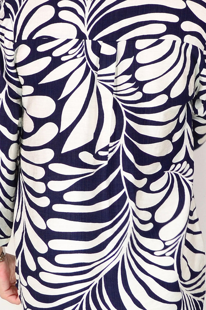 Blue White Petals Print Hi Low Tunic Top