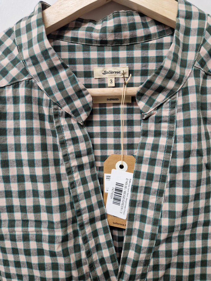 BNWT Bellerose (3) Gent Shirt - Beige / Green Check UK 12 14 Oversized - NEW