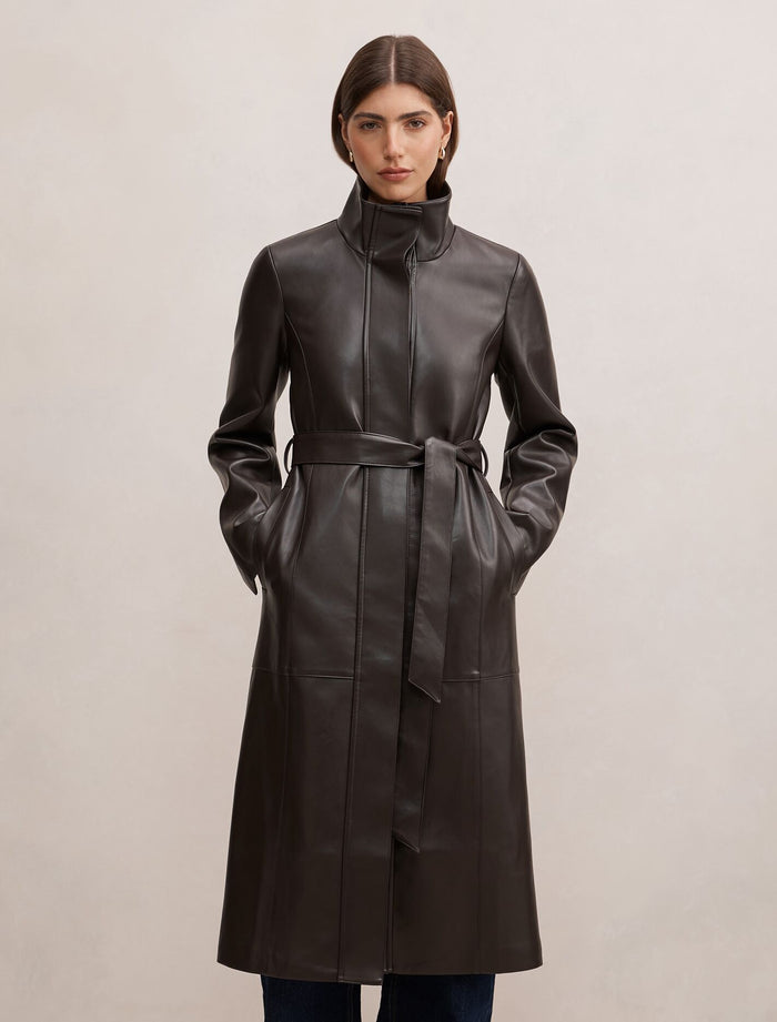Bonnie Pu Funnel Trench Coat Chocolate Forever New