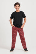 Boys Premium Black Single Jersey Cotton T-Shirt & Red Plaid Check Trouser Set