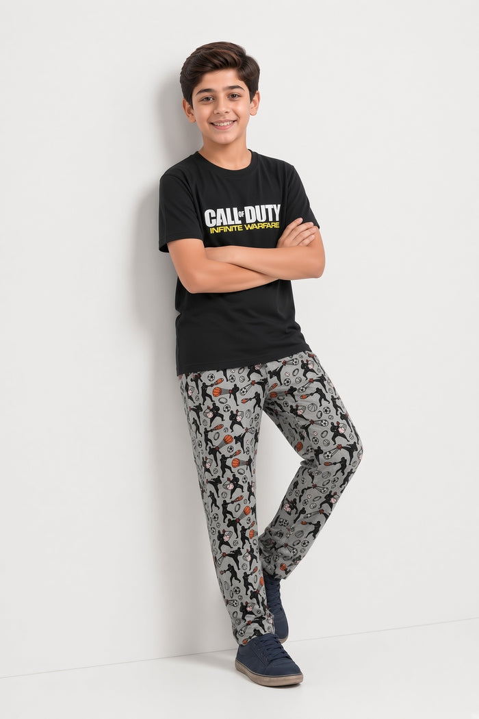 Boys Premium Black T-Shirt & Grey Printed Trouser Set (Call of Duty)