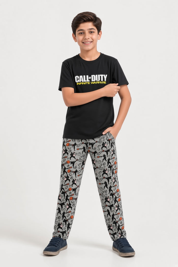 Boys Premium Black T-Shirt & Grey Printed Trouser Set (Call of Duty) - Hinz Clothing