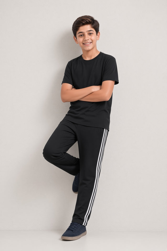 Boys Premium Striped Single Jersey Cotton T-Shirt & Trouser Set