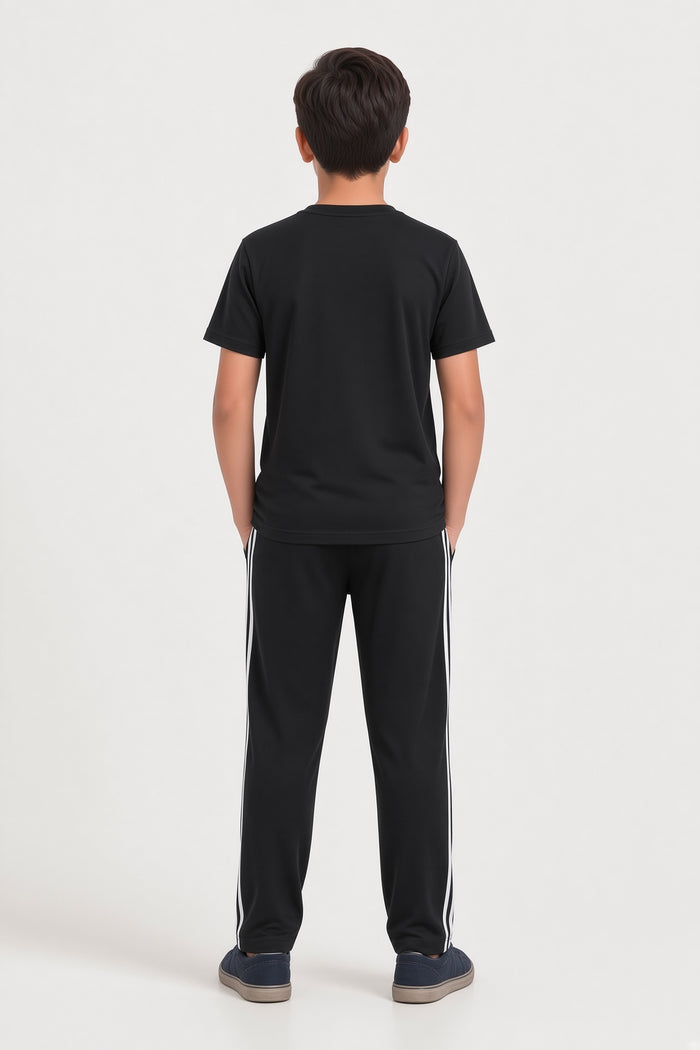 Boys Premium Striped Single Jersey Cotton T-Shirt & Trouser Set