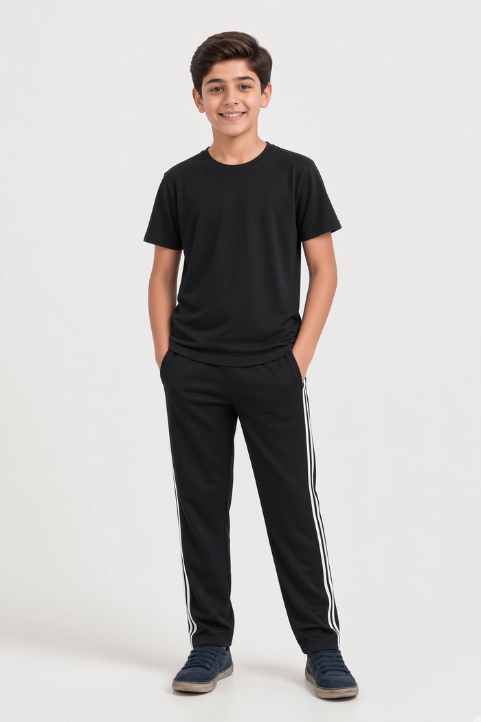 Boys Premium Striped Single Jersey Cotton T-Shirt & Trouser Set