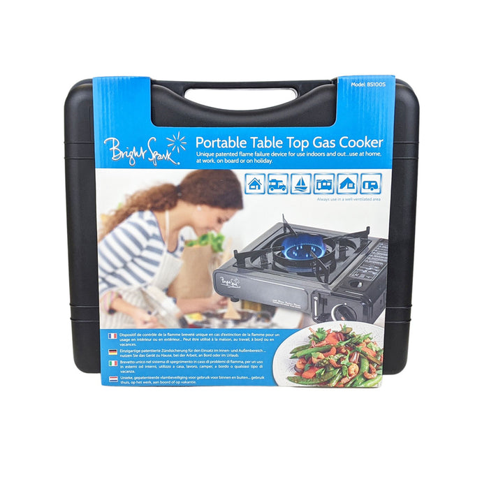 Packaging for Bright Spark gas cartridge camping stove