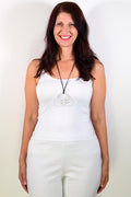 Brushed silver circle pendant necklace from I Love Tunics, featuring a sleek, modern design on a delicate chain.