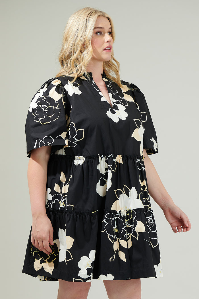 Cairan Rose Dixie Split Neck Shift Dress Curve