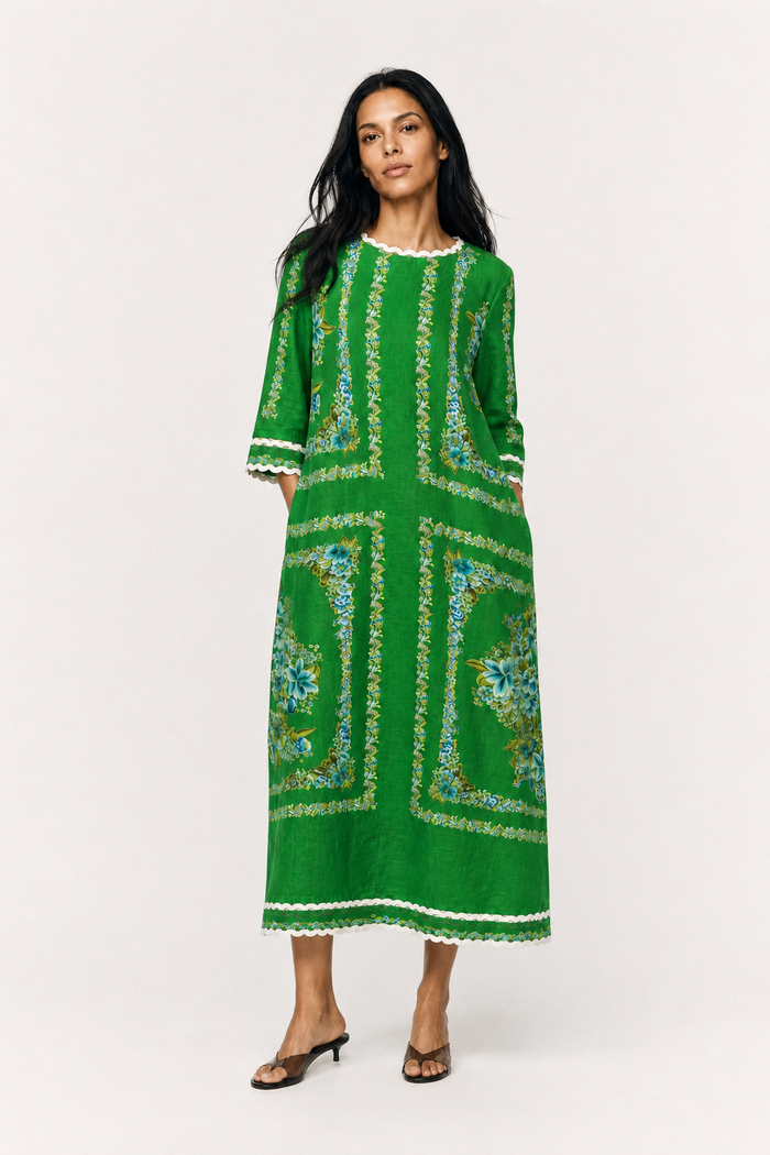 Camille Linen Dress in Santa Barbara Print